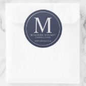 Navy Blue und Silver Elegante Monogram Business Runder Aufkleber (Tasche)
