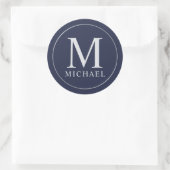 Navy Blue und Silver Elegante Monogram Runder Aufkleber (Tasche)
