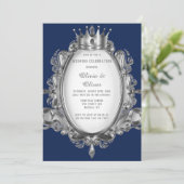 Navy Blue und Silver Frame Royal Wedding Einladung (Stehend Vorderseite)