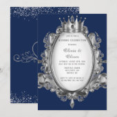 Navy Blue und Silver Frame Royal Wedding Einladung (Vorne/Hinten)