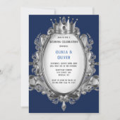 Navy Blue und Silver Frame Royal Wedding Einladung (Vorderseite)