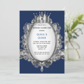 Navy Blue und Silver Frame Royal Wedding Einladung (Stehend Vorderseite)