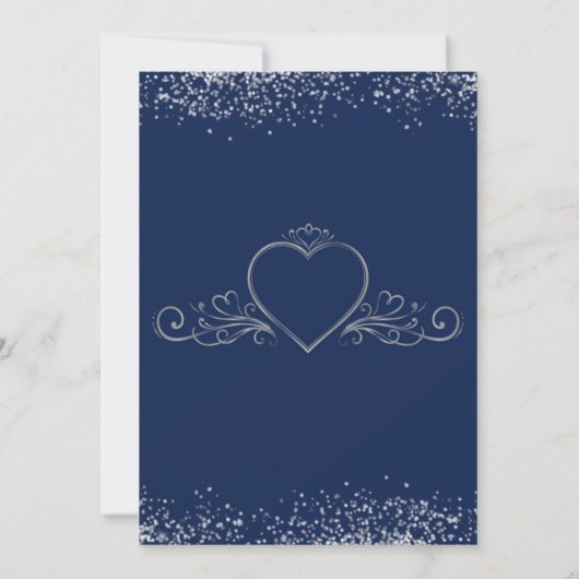 Navy Blue und Silver Frame Royal Wedding Einladung (Rückseite)