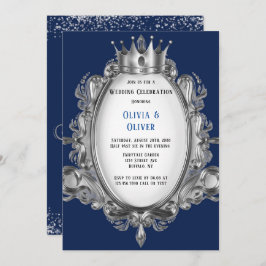 Navy Blue und Silver Frame Royal Wedding Einladung