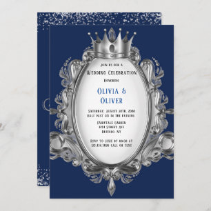Navy Blue und Silver Frame Royal Wedding Einladung