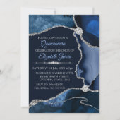 Navy Blue und Silver Glitzer Agate Quinceanera Einladung (Vorderseite)