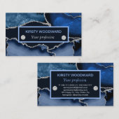 Navy Blue und Silver Glitzer Agate Visitenkarte (Vorne/Hinten)