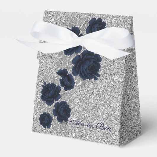 Navy Blue und Silver Glitzer Blätter Hochzeiten Geschenkschachtel (Vorderseite)