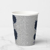 Navy Blue und Silver Glitzer Blätter Hochzeiten Pappbecher (Rechts)