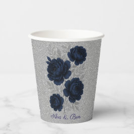 Navy Blue und Silver Glitzer Blätter Hochzeiten Pappbecher