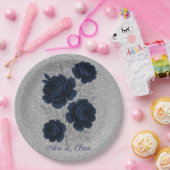 Navy Blue und Silver Glitzer Blätter Hochzeiten Pappteller (Party)