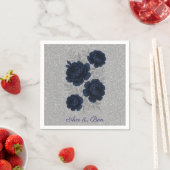Navy Blue und Silver Glitzer Blätter Hochzeiten Serviette (Beispiel)