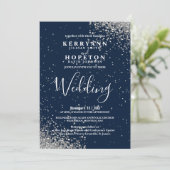Navy Blue und Silver Glitzer Einladung (Stehend Vorderseite)