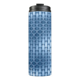 Navy Blue und Silver Glitzer Mermaid Scale-Muster Thermosbecher