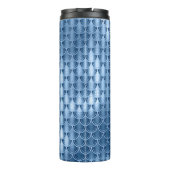 Navy Blue und Silver Glitzer Mermaid Scale-Muster Thermosbecher (Rückseite)