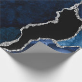 Navy Blue und Silver Imitats Glitzer Agate Geschenkpapier (Ecke)
