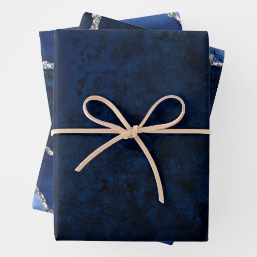 Navy Blue und Silver Imitats Glitzer Agate Geschenkpapier Set (Beispiel)
