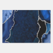 Navy Blue und Silver Imitats Glitzer Agate Geschenkpapier Set (Vorderseite)