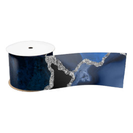 Navy Blue und Silver Imitats Glitzer Agate Satinband