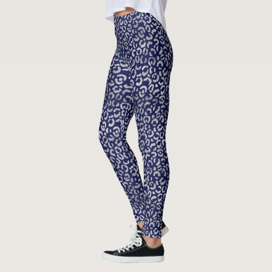 Navy Blue und Silver Leopard Print Leggings (Links)