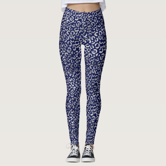 Navy Blue und Silver Leopard Print Leggings (Vorderseite)