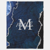 Navy Blue und Silver Marble Agate Fleecedecke (Vorderseite)