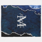 Navy Blue und Silver Marble Agate Fleecedecke (Vorderseite (Horizontal))