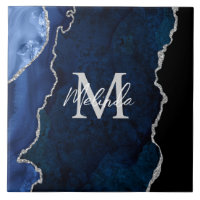 Navy Blue und Silver Marble Agate