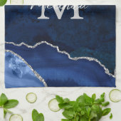 Navy Blue und Silver Marble Agate Geschirrtuch (Gefaltet)