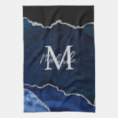Navy Blue und Silver Marble Agate Geschirrtuch (Vertikal)