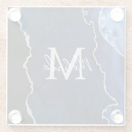 Navy Blue und Silver Marble Agate Glasuntersetzer (Rückseite)