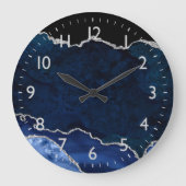 Navy Blue und Silver Marble Agate Große Wanduhr (Vorderseite)