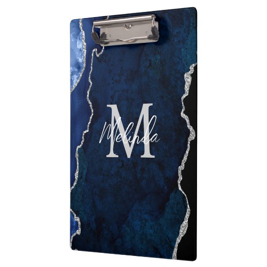Navy Blue und Silver Marble Agate Klemmbrett (Links)