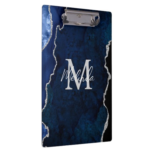 Navy Blue und Silver Marble Agate Klemmbrett (Rechts)