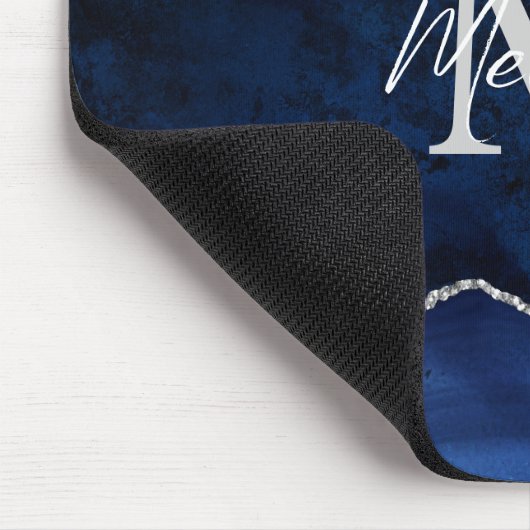 Navy Blue und Silver Marble Agate Mousepad (Ecke)