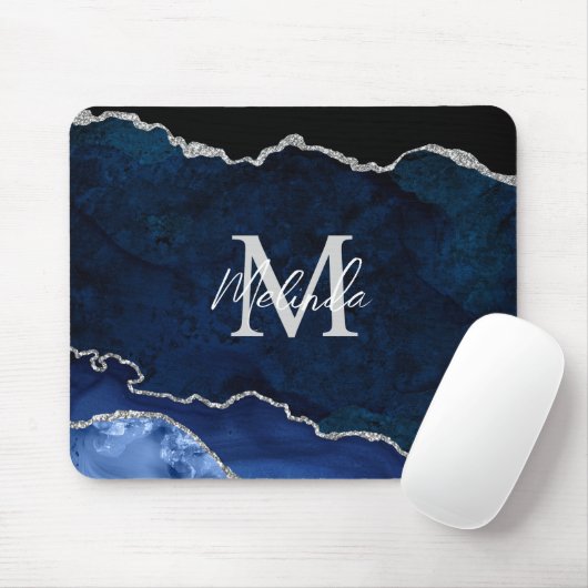 Navy Blue und Silver Marble Agate Mousepad (Mit Mouse)