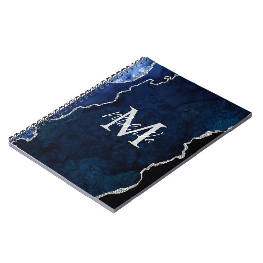 Navy Blue und Silver Marble Agate Notizblock (Linke Seite)