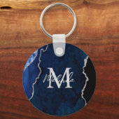 Navy Blue und Silver Marble Agate Schlüsselanhänger (Rückseite)