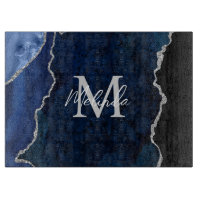 Navy Blue und Silver Marble Agate