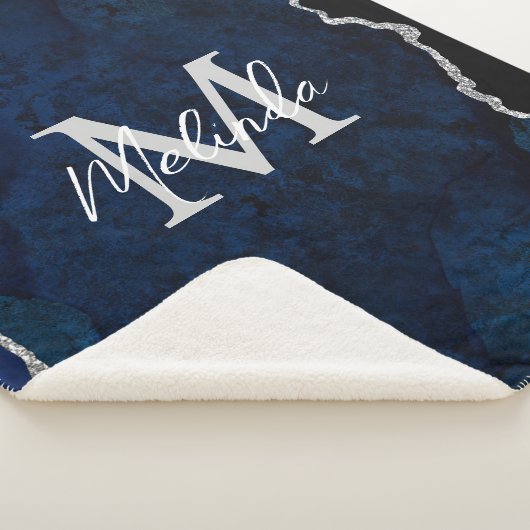 Navy Blue und Silver Marble Agate Sherpadecke (3/4)