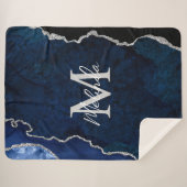 Navy Blue und Silver Marble Agate Sherpadecke (Vorderseite (Horizontal))