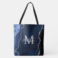 Navy Blue und Silver Marble Agate