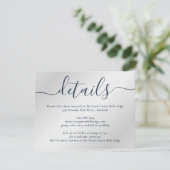 Navy Blue und Silver Modern Script Begleitkarte (Stehend Vorderseite)