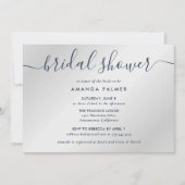 Navy Blue und Silver Modern Script Brautparty Einladung (Vorderseite)
