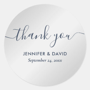 Navy Blue und Silver Modern Script Vielen Dank Runder Aufkleber