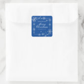 Navy Blue und Silver Snowflake Script Weihnachten Quadratischer Aufkleber (Tasche)