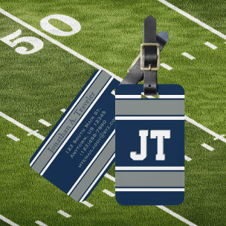 Navy Blue und Silver Sports Stripes Personalisiert Gepäckanhänger