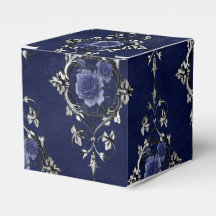 Navy Blue und Silver Viktorianisch Floral Damask
