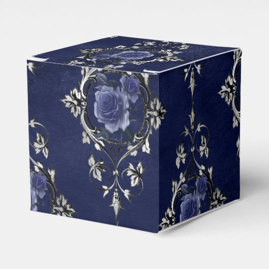 Navy Blue und Silver Viktorianisch Floral Damask Geschenkschachtel (Vorderseite)
