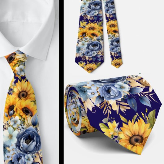 Navy Blue und Sonnenblumen Neck Tie Krawatte